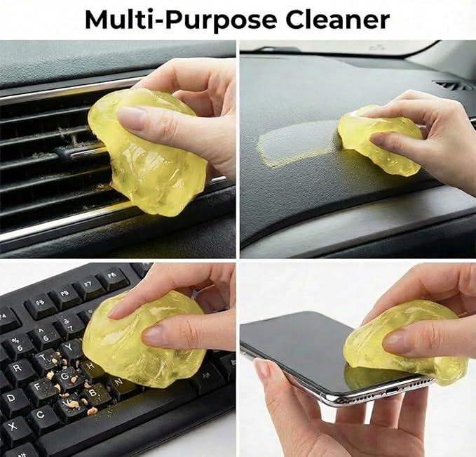 4PCS Car Cleaning Gels, Universal Automotive Air Vent Dust Cleaning Putty, Reusable Auto Interior Detailing Slime Supplies, Fit for Dashboards, Cup Holders (Yellow)