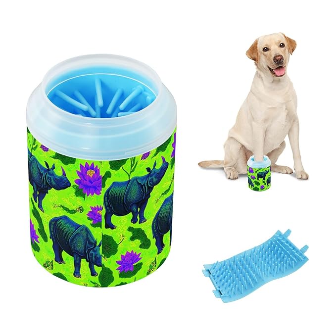 Dog Paw Cleaner Cups for Dogs Pet Foot Washer Paw Scrubber for Small Medium Large Dogs Cats Cleaning Cup Green Rhinos Purple Lotus