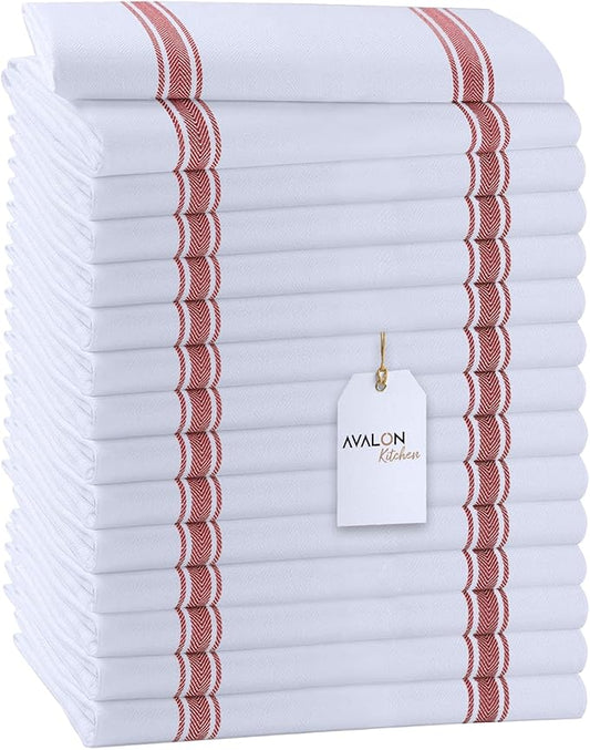 Dish Towels Set (Value Pack of 15) Size 15x25 Inch, 100% Cotton Soft & Absorbent Kitchen Towels, Tea Towels, Reusable Cleaning Cloths for Household Cleaning (Red)