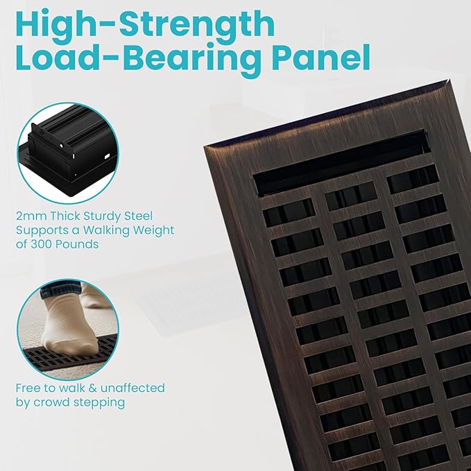 Empire Register Co, Vent Cover - 4x10 inch, Modern Contemporary Design, Oil Rubbed Bronze Finish, Heavy Duty Floor Vent Covers, Metal Damper Attached Vent Covers for Home Floor only