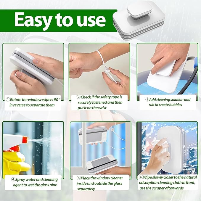 Magnetic Windshield Cleaner Tool,Windshield Magnetic Car Window Cleaner, Double-Sided Window Cleaner Glass Wiper, Triangle Shape, White(Glass 3-10mm)
