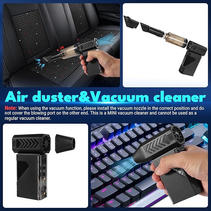 Violent Turbo Fan，Mini Electric Compressed Air Duster & Vacuum Cleaner,130000RPM Portable Rechargeable Cordless Handheld Air Blower with LED Light for PC, Outdoor, House, Car,8000mAh
