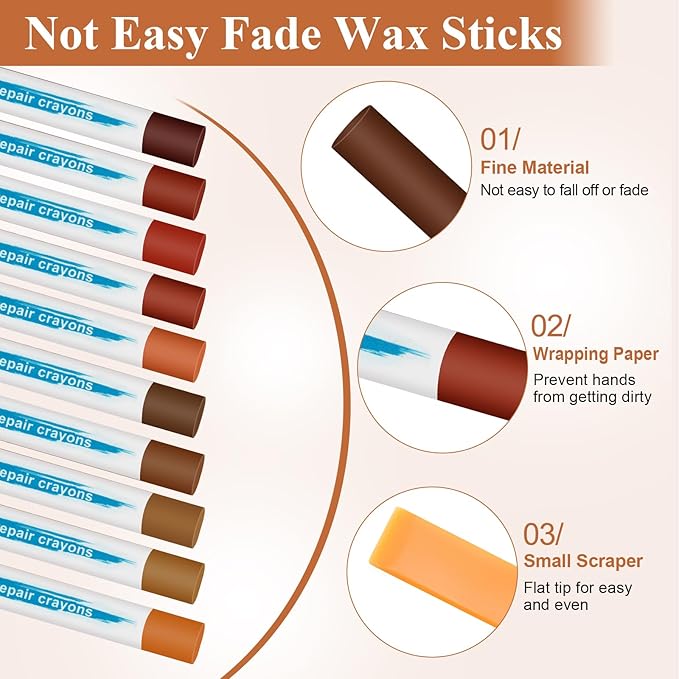 32PCS Furniture Repair Kit, Colorful Wood Filler Stick Floor Scratch Kits, Wooden Repair Wax Sticks for Repairing Scratches