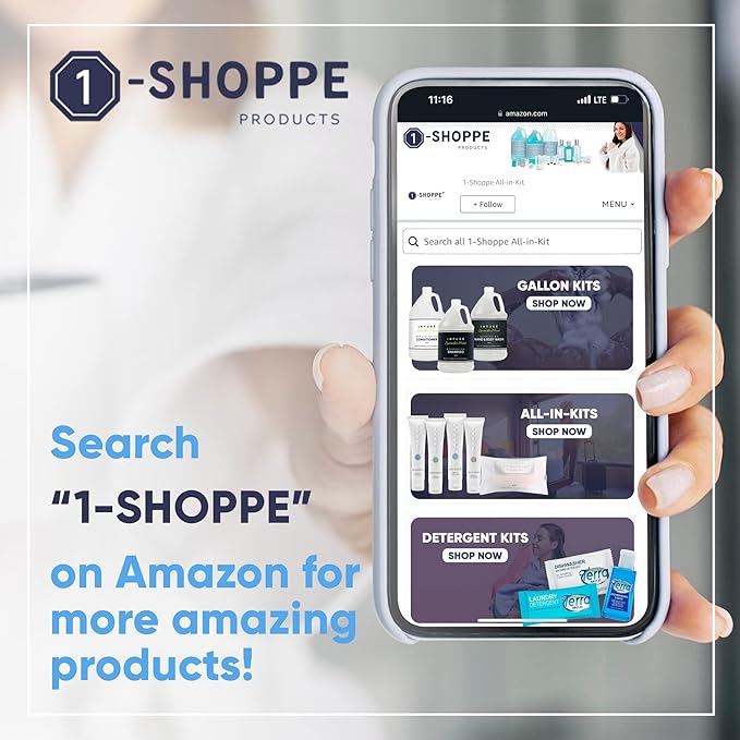 Terra Pure White Tea & Coconut Toiletries Set | 1-Shoppe Amenities Kit | 1oz Shampoo & Conditioner, Body Wash, Lotion, 1.25oz Bar Soap | Travel Size | 150 Pieces