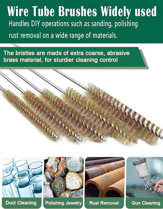 6pcs Brass Tube Pipe Cleaners Brush Set , Multi-Functional Bottle Brushes Long Brass Cleaning Wire Brushes for Cleaning Rust Set for Drill/Hand Descaling Rust Removal , 0.3"-1"