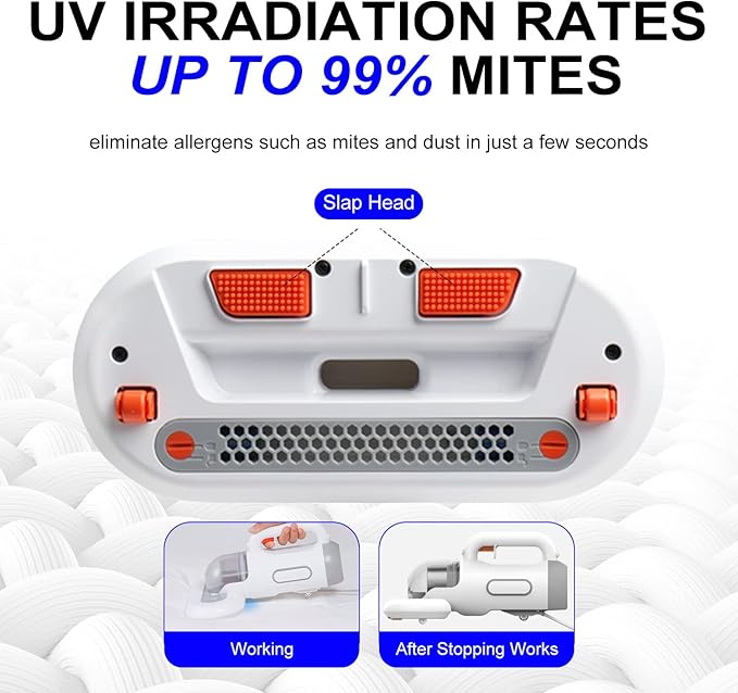 Portable Bed Vacuum Cleaner Cordless Rechargeable Professional Mattress Vacuum Cleaner Powerful Suction Handheld Deep Cleaner for Bed Sheet Carpet Fabric Sofa Vacuum Cleaning with Charging Dock