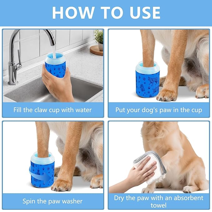 Dog Paw Cleaner Cups for Dogs Pet Foot Washer Paw Scrubber for Medium Small Large Dogs Cats Cleaning Cup Blue Buildings Flasks Paw Prints