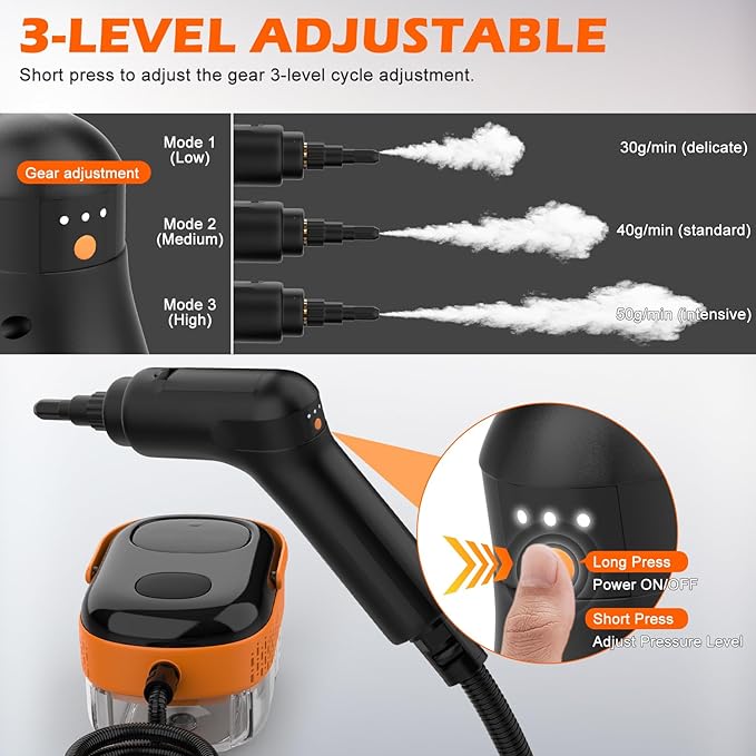 Steam Cleaner for Home & Car-Portable Handheld Steamer for Cleaning with 3-Level Handle, 15s Heat-Up, Large Tank, 16 Accessories - Clean Grease, Grout, Tile, Floor, Couch, Dirt, Furniture