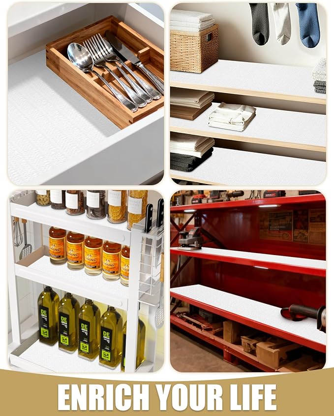 Shelf Liners for Kitchen Cabinets Non-Adhesive, Non-Slip Thickened Shelf Paper Waterproof Washable for Drawer Dresser Pantry Shelve Bathroom Protector Liner