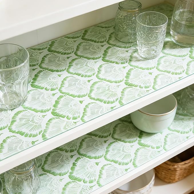 Drawer and Shelf Liner - Green Banana Leaf Pattern,Non Adhesive Non Slip Waterproof Easy-Clean Liner for Kitchen Cabinet, Refrigerator, Bathroom, Pantry Storage Drawers, 12 in x 20 Ft.