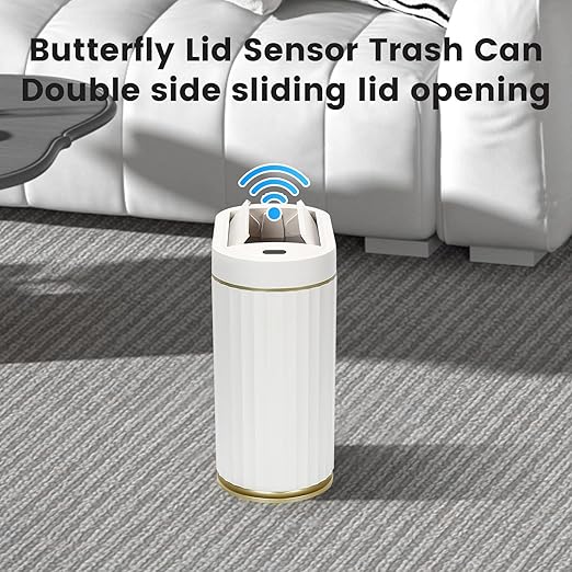 Bathroom Trash Can with Butterfly Lid 2 Gallon Sensor Trash can, IPX5 Waterproof Garbage Can, Automatic Slim Trash Bin, Under-Counter Wastebasket, Bathroom Decor for Bedroom, White Gold