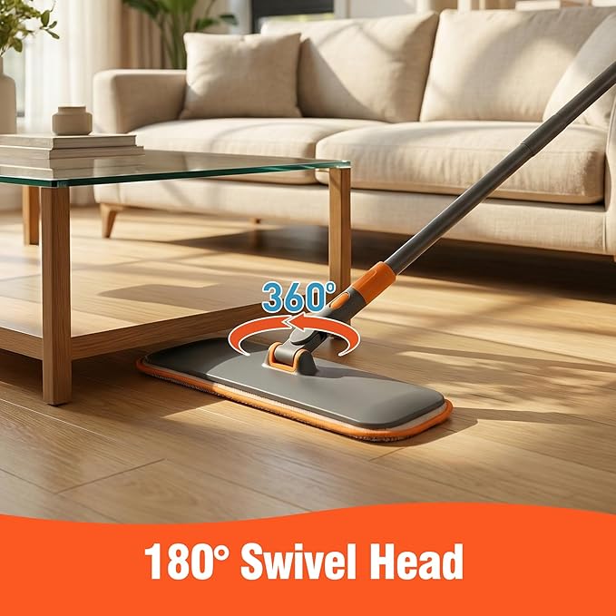 2-in-1 Wet Dry Flat Microfiber Mop for Hardwood Floors-Reusable Washable Pads, Telescoping Long Handle Floor Cleaner for Tile Laminate, Pet Hair Removal, Car Detailing & Window Cleaning