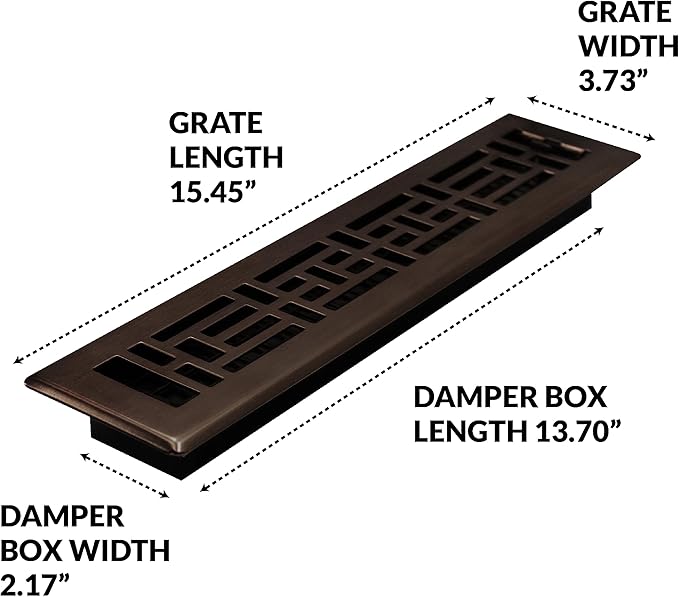 Decor Grates AJH214-RB Oriental Floor Register, 2x14 Inches, Rubbed Bronze Finish
