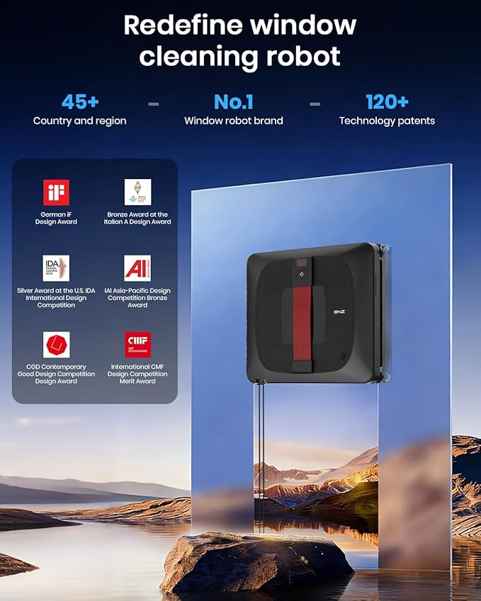 BNZ Window Cleaning Robot, Nexus Ultra, Black, Robotic Vacuum Cleaner for Windows, Mirrors, Shower Doors