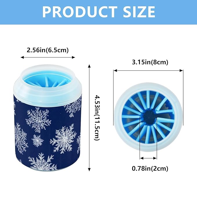 Dog Paw Cleaner Cups for Dogs Pet Foot Washer Paw Scrubber for Small Medium Large Dogs Cats Cleaning Cup Navy Blue Snowflakes