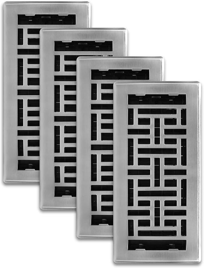 Decor Grates (4-Pack) AJH410-NKL Oriental Floor Register, 4x10 Inches, Brushed Nickel Finish