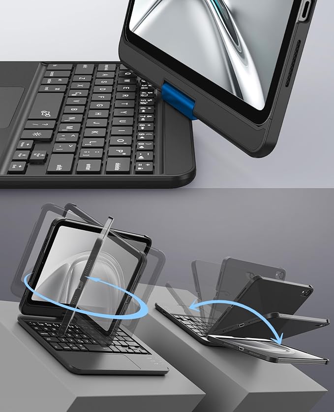 GreenLaw Keyboard Case for iPad mini 7 A17 Pro(2024) & Mini 6 (2021) 8.3", 360° Rotate Case for iPad mini 7th/6th Generation, Touchpad Keyboard with 7 Color Backlit, Type-C Rechargeable, Black