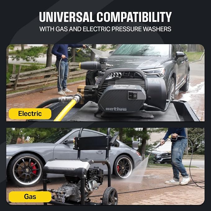 Active 100’ Pressure Washer Hose Compatible with gas and electric pressure washers (M22-14mm) Kink resistant, flexible steel braided power washer hose, max operating spec of 4000PSI & 12GPM and 212°F