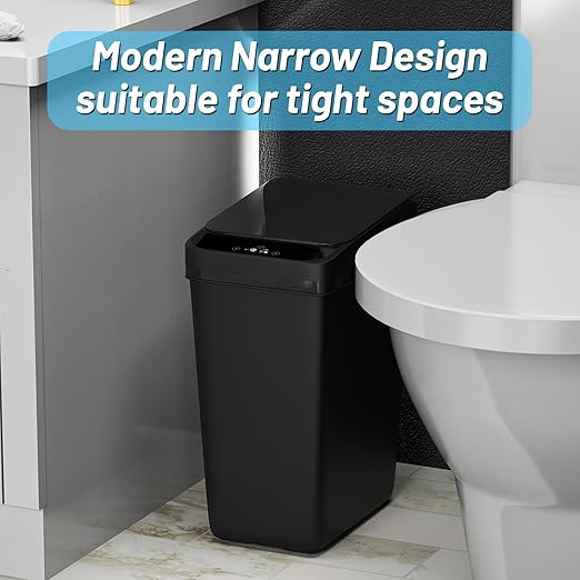 Procade 2Pack Touchless Bathroom Trash Can with Lid,4 Gal &2.5 Gal Slim Automatic Garbage Can, Auto Skinny Plastic Trash Bin, Small Motion Sensor Trash Bin for Bedroom, Bathroom, Office,RV(Black)