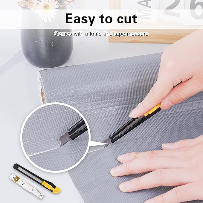 Drawer and Shelf Liner for Kitchen Cabinet,Non-Adhesive Cabinet Liner 18in x 20FT,Waterproof Shelf Paper Non-Slip Mats Cupboard Liners Contact Protect Dresser/Shelves/Table-Grey