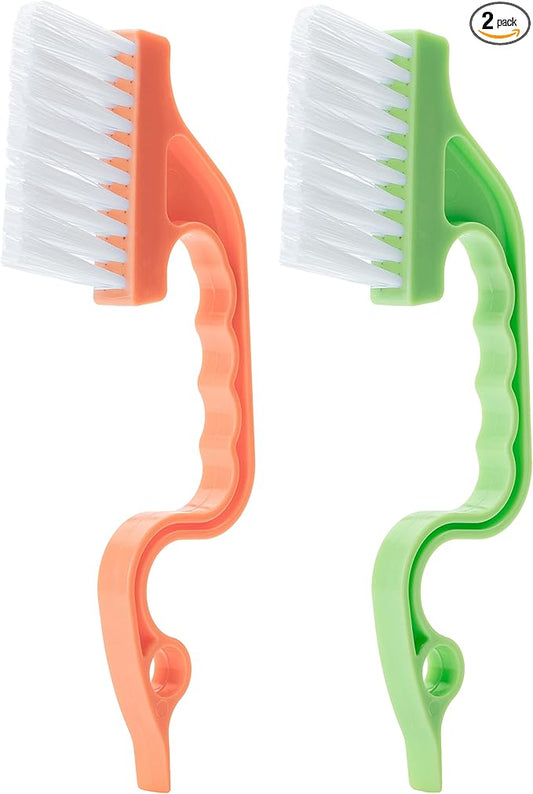 Slick- Window Track Cleaning Brush, 2 Pack, Orange/Green Ergonomic Handle, Built-in Scraper, Multipurpose, Window Track Cleaning Tools