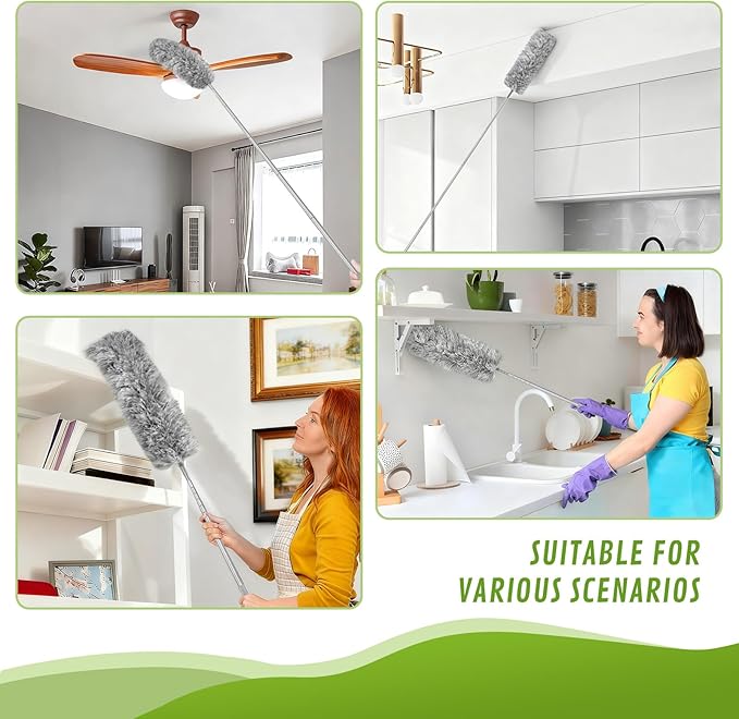 Professional 14-in-1 Cleaning System with 100-inch Pole, 4 Duster Heads, Flat & Cobweb Tools for Ceiling to Floor