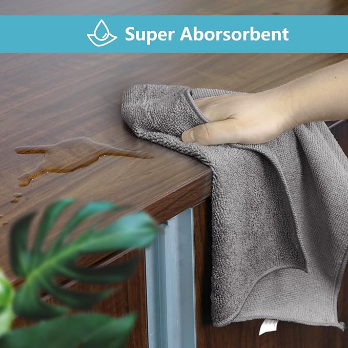 HOMEXCEL Grey Microfiber Cleaning Cloth, 50 Pack Cleaning Towels for Kitchen, Lint Free, Scratch-Free, Highly Absorbent, and Reusable Cleaning Rags for House, Window and Glass, Cars, 11.5 X11.5 inch