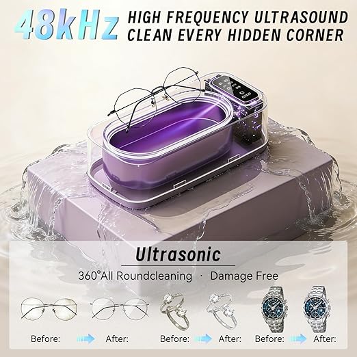 48kHz Ultrasonic Jewelry Cleaner Machine,350ml Stainless Steel Tank,4 Modes for Eyeglasses,Rings,Jewelry & More,Touch Screen Control,Gift for Wife,Mom,Daughter