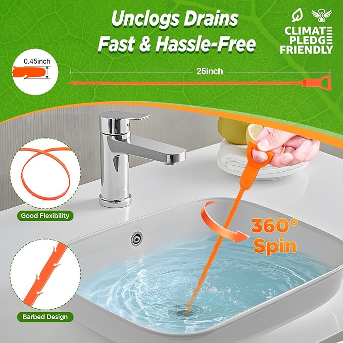 Forlivese 25 Inch Drain Snake,Drain Clog Remover,Sink Snake for Sewer Kitchen Sink Bathroom Tub Toilet Clogged Drains Relief Cleaning Tool 3 Pack