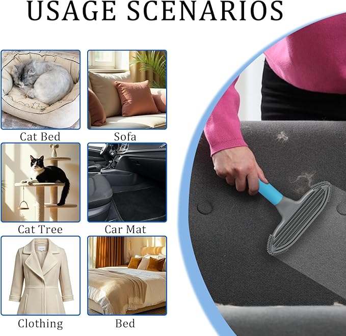 Pet Hair Removal Tool and Pet Hair Remover with 3 in 1 Silicone, Cat Dog Hair and lint Fur Remover for Carpet Couch Cat Tree Bed Furniture and Car Interior, Reusable and Portable,1 Pack