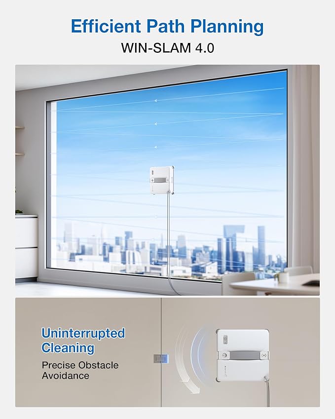ECOVACS WINBOT MINI2 Window Cleaning Robot, Robot Window Cleaner with 6 Smart Cleaning Modes, Win-SLAM 4.0 Navigation, Automatic Glass Cleaner for Windows, Mirrors & Glass Doors