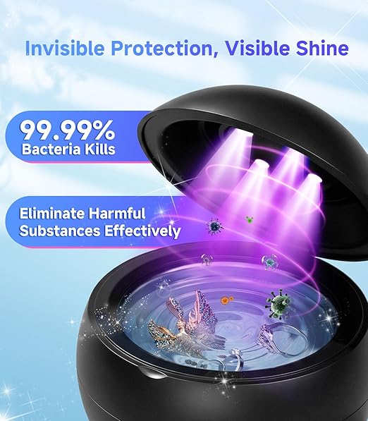 Ultrasonic Jewelry Cleaner Machine, 45KHz Retainer Cleaner Ultrasonic Professional for Aligner, Mouthguard, Ring, Earrings Sterling Silver Deep Cleaner with 4 Modes, Low Noise, 304Stainless Steel Tank