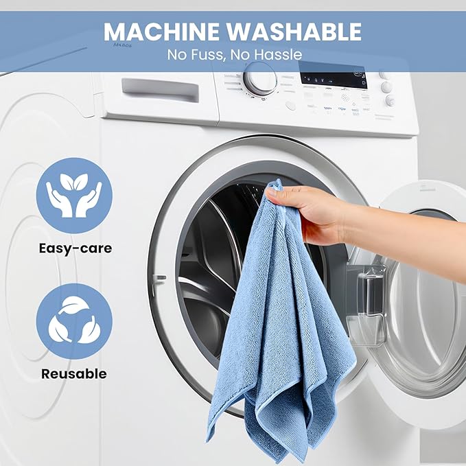 Microfiber Cleaning Cloth, 12 Pack Blue Cleaning Rags for Housekeeping, Reusable Microfiber Towels for Car, Kitchen, Bathroom and Household Cleaning Supplies, 11.8"X11.8"
