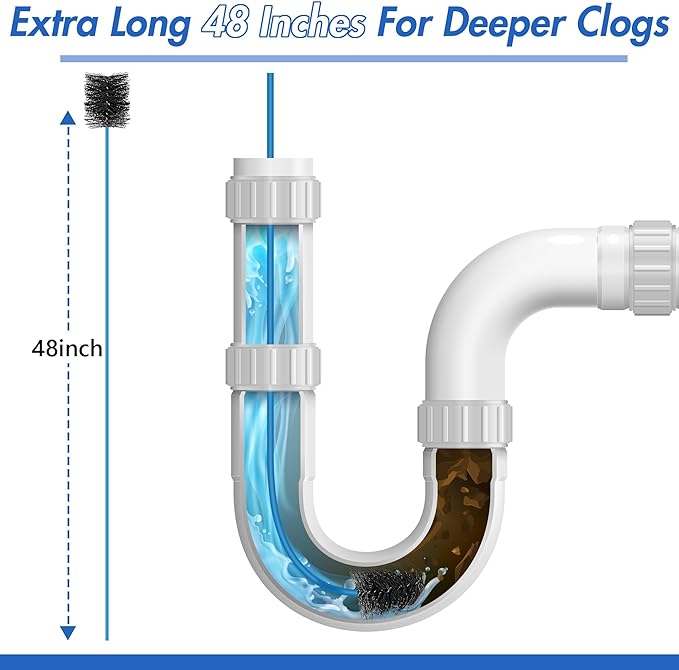3 Pcs Condensate Trap Flexible Drain Brush, 48 Inch AC Drain Line Cleaning Brush for AC & HAVC Condensate P Trap, Blue