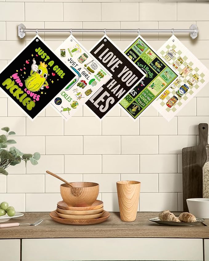Swedish Dishcloths for Kitchen with Hooks - Reusable Dish Cloths for Washing Dishes Fast Drying Cute Fun 5 Pack Swedish Dish Towels Washable Cleaning Sponge, Cucumber