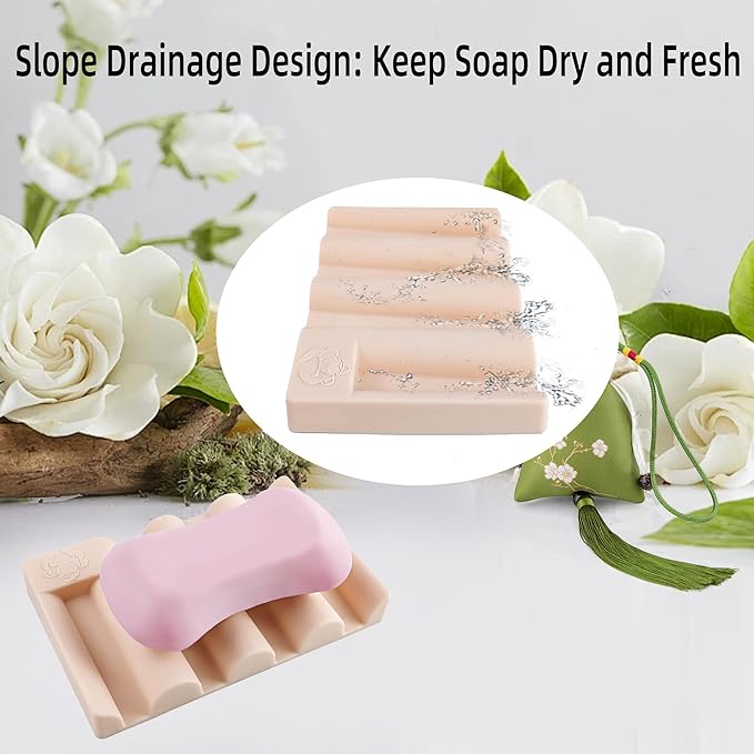 Silicone Soap Dish,Self Draining Soap Holder Perfect for Shower,Bathroom Sink,Kitchen Sink & Travel,Non-Slip Bar Soap Holder Extend Soap Life,Keep Soap Bars Dry & Easy Cleaning Pink-2Pcs