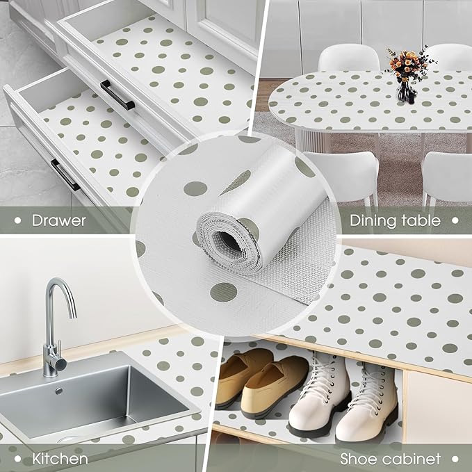 Beautysaid Shelf and Drawer Liner for Kitchen Cabinet, Non Adhesive Non Slip Shelf Paper Waterproof Washable Thickened for Dresser Pantry Shelve Bathroom Protector Liner(Polka Dot,23.6 in x 30 FT)