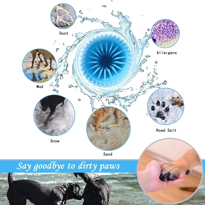 Quick Clean Dog Paw Cleaner 5-in-1 Kit, Blue (Medium) - No Full Bath Needed, Post-Walk Paw Clean - with Silicone Bath Brush, 3 Microfiber Towels - Fits Corgi 1.2-2.5 In (3.05-6.35 cm)