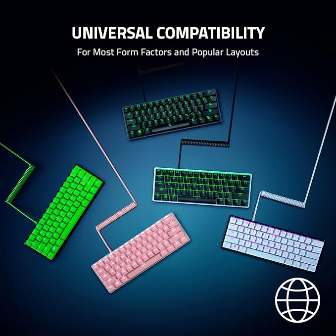 Razer PBT Keycap + Coiled Cable Upgrade Set: Durable Doubleshot PBT - Universal Compatibility - Keycap Removal Tool & Stabilizers - Tactically Coiled & Designed - Braided Fiber Cable - Mercury White