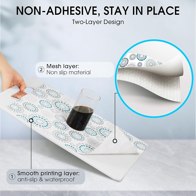 Drawer and Shelf Liner, Non-Slip Kitchen Cabinet Liners Non-Adhesive Thick Strong Grip Waterproof Washable Mats Protect Dresser Shelves Cupboard Bathroom Cabinets, Spiral, 12 in X 10 FT