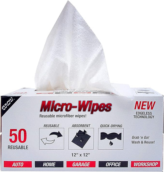 Eurow 200GSM Microfiber Cleaning and Drying Cloths with Dispenser Box, Reusable, Streak-Free, Scratch-Free, Ultra Absorbent, Edgeless for All Surface Types, 12x12in, 50-Pack, White