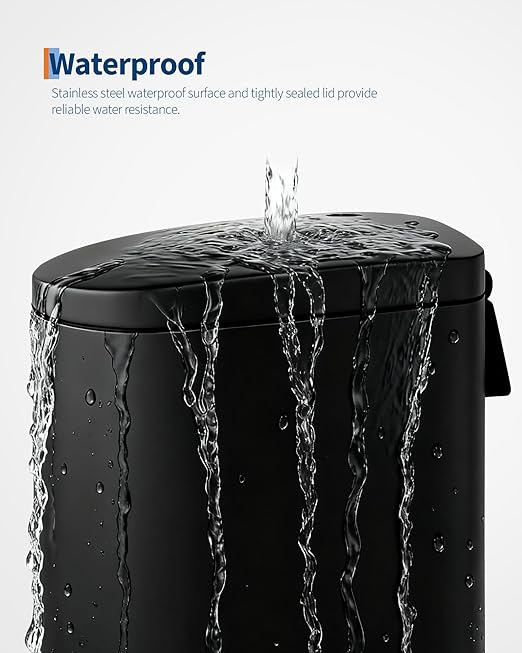 Garvee 13 gal / 50 L Metal Kitchen Trash Can with Lid, Slim Rustproof Garbage Can, Large Step-on Trash Bin with Inner Bucket, Rear Handle, Soft Close Lid, Black