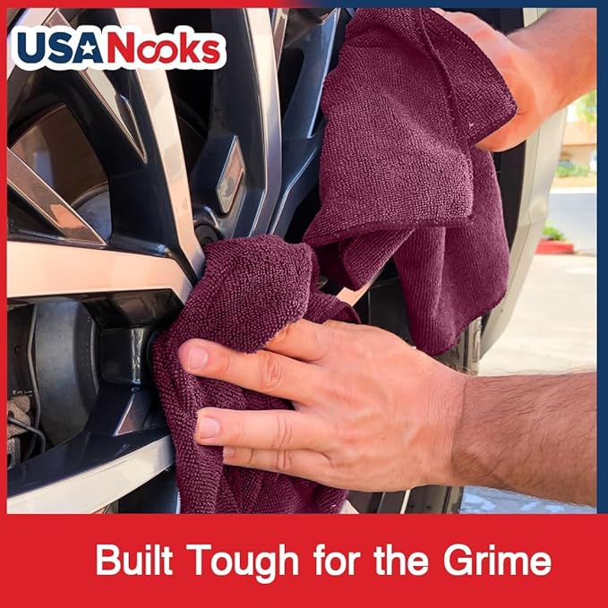 USANOOKS Premium 300GSM Microfiber Cleaning Cloth - 12.5"x12.5" High Performance - 1200 Washes, Ultra Absorbent Microfiber Towels for Cars Undercarriage, Rims & Engine Bay Cleaning - Microfiber Cloth