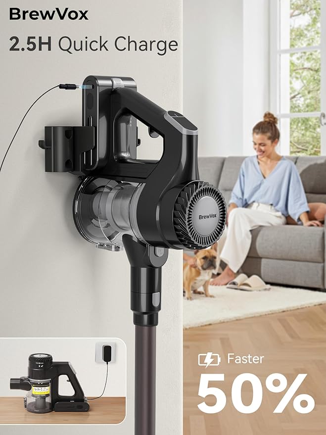 Telescopic Cordless Stick Vacuum Cleaner for Home Carpet & Pet Hair, 40kPa Powerful Suction, 450W Motor, 65 Min Runtime, 2.5H Quick Rechargeable for All Floors