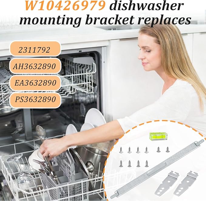 W10426979 24" Dishwasher Mounting Bracket Kit - Fits Granite & Quartz Countertops - Compatible with Whirlpool, KitchenAid,Maytag,Dishwasher Mounting Bracket,8269145,AP5607641,231179,AH3632890and More
