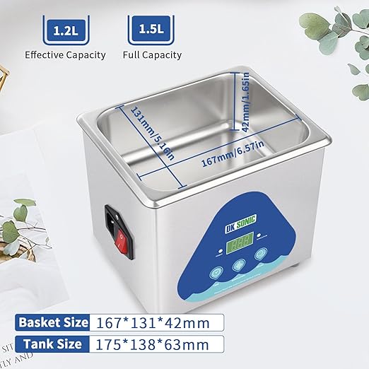 DK SONIC Ultrasonic Cleaner,1.5L 60W Stainless Steel Ultrasonic Jewelry Cleaner with Cleaning Basket,Timer,Digital Sonic Cleaner for Cleaning Jewelry,Eyeglasses,Coins