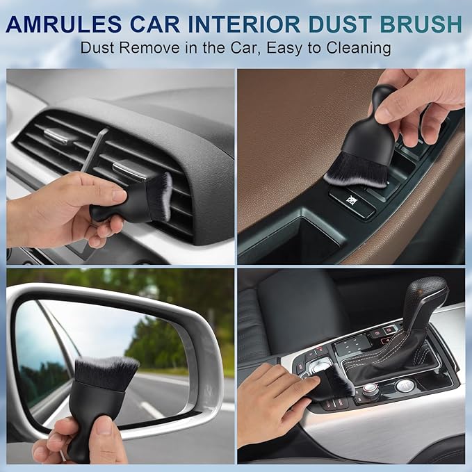 2 PCS Car Interior Detailing Brush, Auto Car Dusting Brushes, Soft Bristles Duster Removal Cleaning Tool for Dashboard Interior, Exterior, Skylight, Leather, Dust Brush, Black & White