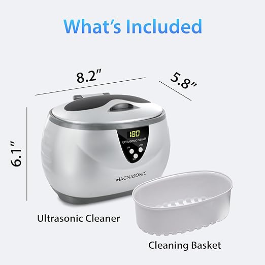 Magnasonic Ultrasonic Cleaner - 20oz Stainless Steel Tank, Digital Timer, 5 Cleaning Modes, Ultrasonic Jewelry Cleaner for All Jewelry, Eyeglasses, Watches, Dentures, Retainers & More