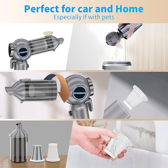 Handheld Car Vacuum Portable Cordless（Equipped with a one-Touch Window Breaker and Seatbelt Cutter ） Car Vacuum Cleaner with 25000Pa Ultra-Strong Suction,Design for Drivers (Silver Gray)