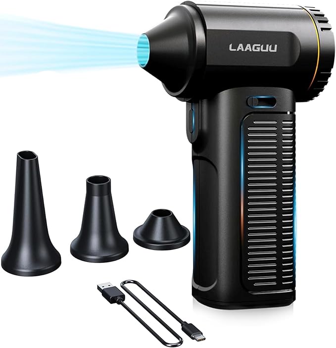 Electric Compressed Air Duster, 130000RPM Adjustable Infinitely Speed Handheld Mini Blower Cordless, 8000mAh Portable Power Fan Home Cleaner for Car Keyboard Computer PC Outdoor (Black, Standard)